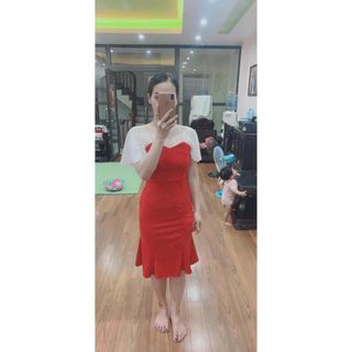 Set mẹ bé đầm đỏ đuôi cá thời trang- SAHULU( ảnh thật)