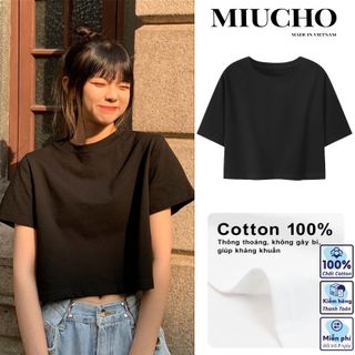 Áo croptop nữ trơn tay ngắn cổ tròn vải thun cotton kiểu hàn quốc CRT01 Miucho basic