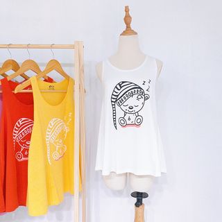 Áo ba lỗ nữ in hình chú gấu chất thun cotton freesize áo tanktop nữ bán chạy