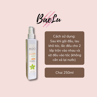 Xịt dưỡng tóc collagen keratin Algo phục hồi và bảo vệ tóc tối đa khỏi nhiệt và tia UV, dưỡng tóc thơm lâu 250ml giá sỉ