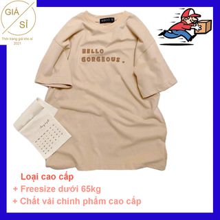 Áo phông nữ form rộng gam màu be sang chảnh dễ mặc tôn da in chữ hello godgeous áo thun cotton cao cấp toàn bộ hình chụp thật