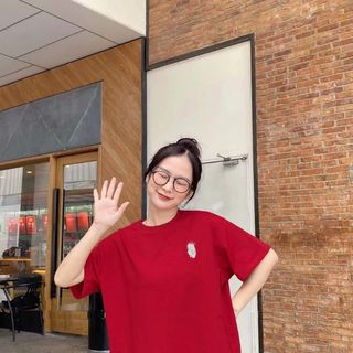 Áo thun nữ cộc tay phong cách ulzzang hàn quốc freesize in hình chú gấu dễ thương đáng yêu màu đỏ nổi bậc áo phông tay ngắn quảng châu chất vải cotton thoáng mát kiểu dáng basic đơn giản trơn dễ mặc giá rẻ