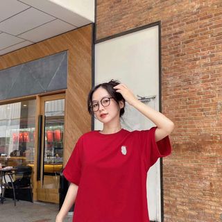 Áo thun nữ cộc tay phong cách ulzzang hàn quốc freesize in hình chú gấu dễ thương đáng yêu màu đỏ nổi bậc áo phông tay ngắn quảng châu chất vải cotton thoáng mát kiểu dáng basic đơn giản trơn dễ mặc giá rẻ