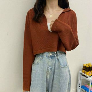 Áo croptop cổ V tay dài đơn giản bán siêu cháy hàng giá xưởng siêu tốt