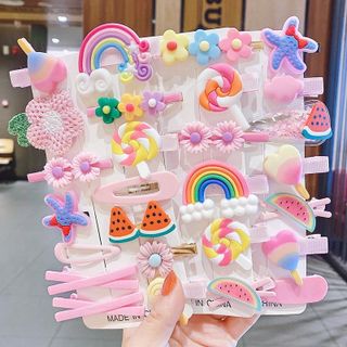 Set 14 Kẹp mái bấm hoạt hình công chúa mây cho bé