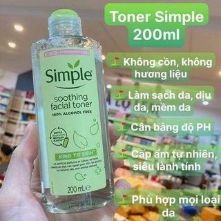 Nước hoa hồng SIMPLE 200ml -Toner CHO DA NHẠY CẢM VÀ DA DỄ NỔI MỤN