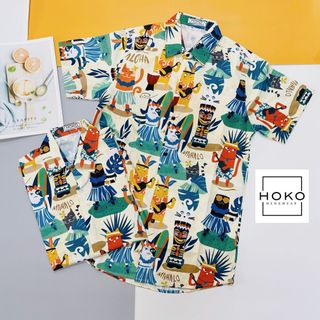 SƠ MI CỔ BẺ FORM RỘNG HOẠ TIẾT NGẮN TAY