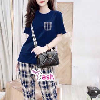 [3 size 45-62kg tùy chiều cao] Set bộ thun CARO ĐẮP TÚI thời trang chất thun mềm mịn co giãn 4 chiều