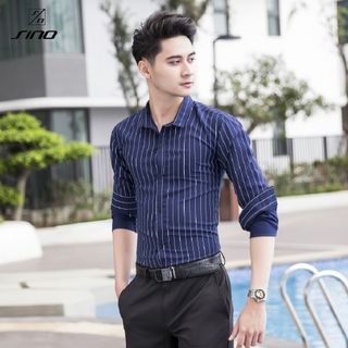 ÁO SƠ MI NAM CÔNG SƠ THIẾT KẾ KẺ DỌC CAO CẤP AD00009