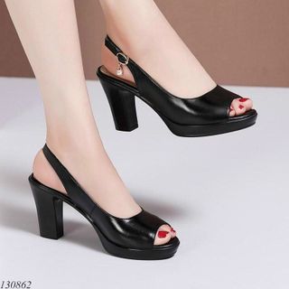 Giày sandan gót vuông hở hậu 7f