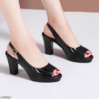 Giày sandan gót vuông hở hậu 7f