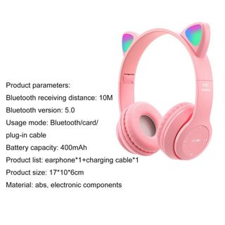 Tai Nghe Mèo Chụp Tai Bluetooth, Headphone Tai Mèo HP000047 Có Mic, Âm Bass Chuẩn, Dung Lượng Pin Khủng Nhiều Màu 400mA