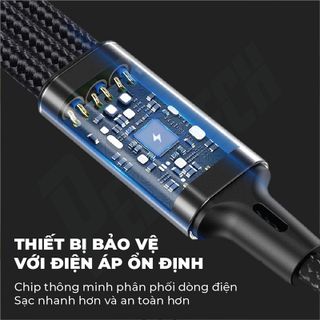 Cáp Sạc 3 đầu - Sạc iphone/Type C/Lightning - Đa Năng - Chất Liệu Vải Dù Chắc Chắn - Xanh - Đỏ -Vàng Kim - Đen