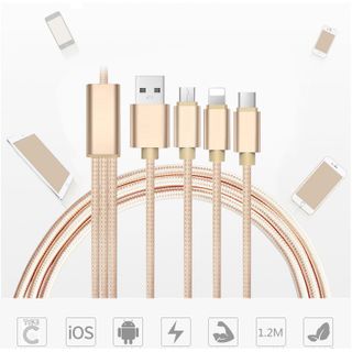 Cáp Sạc 3 Đầu - Dây Sạc Đầu 3 iphone/Type C/Lightning -Đa Năng - Chất Liệu Vải Dù Chắc Chắn, Đầu Chống Gãy Gập -Siêu Bền