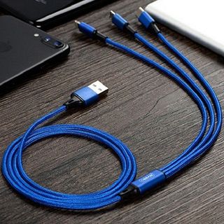 Cáp Sạc 3 Đầu - Dây Sạc Đầu 3 iphone/Type C/Lightning -Đa Năng - Chất Liệu Vải Dù Chắc Chắn, Đầu Chống Gãy Gập -Siêu Bền