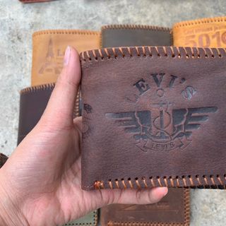 Ví khâu viền da b,ò in đủ logo