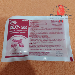 DOXY 500 - hàng bao chất lượng - Tr.ị CRD , hen khò khè ghép tiêu chảy , ecoli (mỏi gói / 100g)