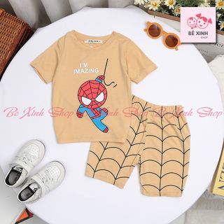 Siêu Nhân Bộ Cộc Tay Chất Thun Lạnh Cho Bé Trai Đồ Bộ Cộc Hè Tay Ngắn Mặc Nhà Cho Bé Trai Người Nhện Siêu Anh Hùng Cộc Tay Siêu Nhân