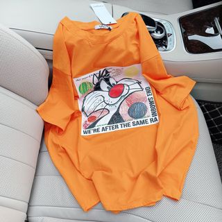 Áo phông cotton in hình thương hiệu cực xinh form giấu quần freesize