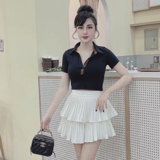 Áo nữ 2022, áo thun nữ cổ bẻ phối cúc, áo croptop kiểu ôm body có cổ đẹp hot hiện nay freesize 40-55kg HC FASHION