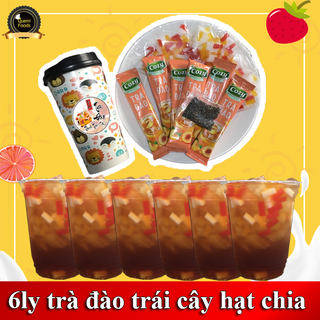 Hộp pha 6Ly Trà đào thạch trái cây hạt chia thơm ngon Queni