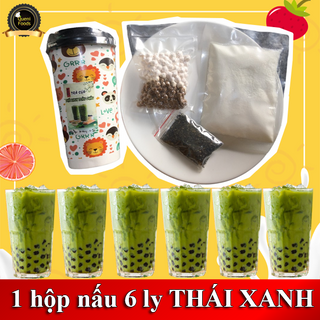 "Hộp pha 6Ly Trà Sữa Thái Xanh trân châu thơm ngon Queni"