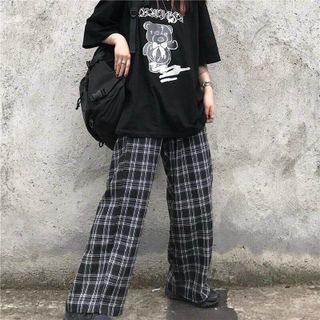 Quần caro ống rộng,chất kate mềm,form dưới 70kg