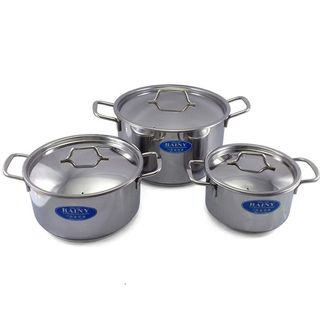 BỘ 3 NỒI INOX 3 ĐÁY RAINY QUAI ĐŨA NẮP INOX 16/20/24