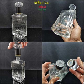 Vỏ Chai Đựng Rượu Thủy Tinh 500ML cao cấp hình hộp - nắp đặc giác kim cương – Bình Đựng Rượu 500ML siêu trong (C24)