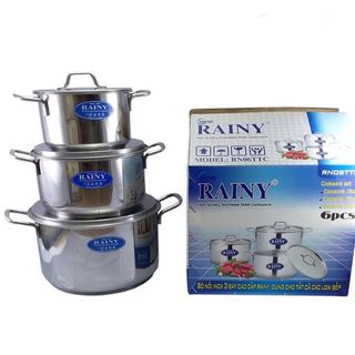 BỘ 3 NỒI INOX 3 ĐÁY RAINY QUAI ĐŨA NẮP INOX 16/20/24