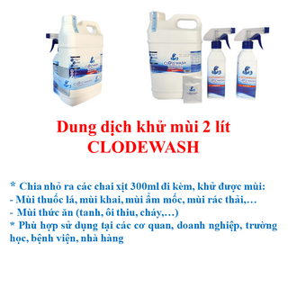 Dung Dịch Khử Mùi Đa Năng Công Nghệ Nhật Bản CLODEWASH - 2 lít tặng kèm 2 chai xịt rỗng 300ml giá sỉ