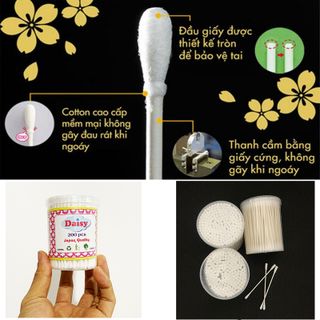 Hộp 200 cây Tăm bông ráy tai cao cấp Daisy thân giấy 200 cây bảo vệ môi trường