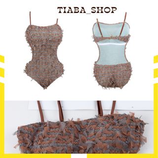 Đồ bơi, Bikini liền mảnh sexy hoạt tiết nâu khoét eo tôn dáng gợi cảm hàng cao cấp