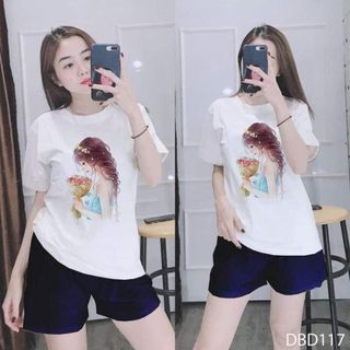ĐỒ BỘ QUẦN ÁO THUN ĐÙI IN CÔ GÁI THỜI TRANG