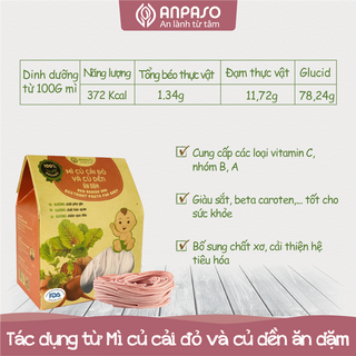 Mì hữu cơ - Mì Củ Cải Đỏ Và Củ Dền - Mì Ăn Dặm Organic Anpaso - Gói 120gr