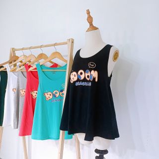 Áo ba lỗ nữ dáng xòe form rộng giấu bụng in chữ boom đơn giản thun cotton mặc mát tanktop 3 lỗ thun giấy mặc nhà dáng rộng xách nách không tay mặc tập gym cá tính balo nữ cụt tay