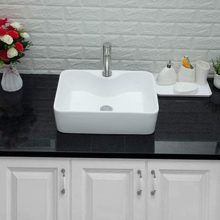 Chậu sứ lavabo đặt bàn màu trắng kiểu vuông