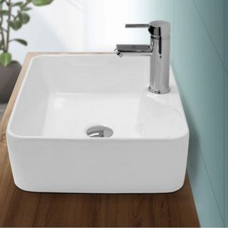 Chậu sứ lavabo đặt bàn màu trắng kiểu vuông
