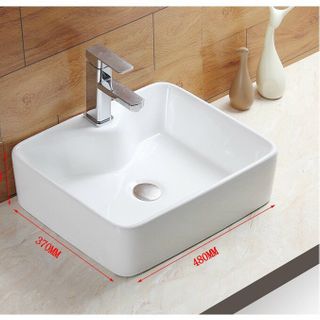 Chậu sứ lavabo đặt bàn màu trắng kiểu vuông