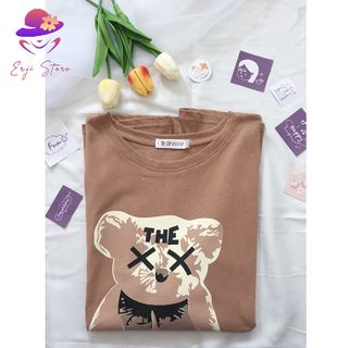 Áo thun tay lỡ form rộng unisex, Áo phông nữ tay lỡ unisex in hình gấu XX chất cotton co giãn 4 chiều mềm mại thoáng mát