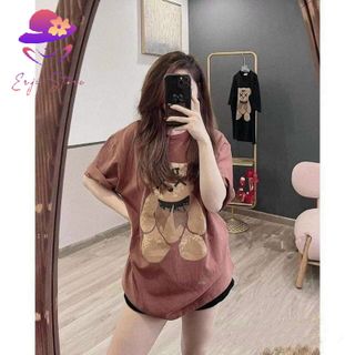Áo thun tay lỡ form rộng unisex, Áo phông nữ tay lỡ unisex in hình gấu XX chất cotton co giãn 4 chiều mềm mại thoáng mát