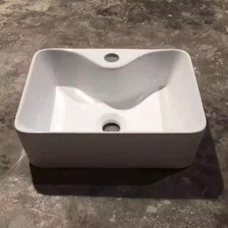 Chậu sứ lavabo đặt bàn màu trắng kiểu vuông