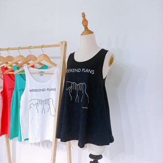 Áo 3 lỗ nữ sát nách không tay cổ tròn dáng xòe ba lỗ form rộng in chữ weenkend đơn giản thun cotton tanktop xách nách không tay mặc nhà balo tập gym mát áo cụt tay thun giấy dáng rộng cá tính dễ thương