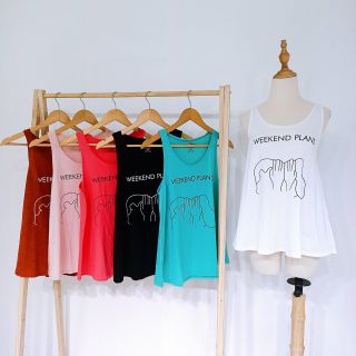 Áo 3 lỗ nữ sát nách không tay cổ tròn dáng xòe ba lỗ form rộng in chữ weenkend đơn giản thun cotton tanktop xách nách không tay mặc nhà balo tập gym mát áo cụt tay thun giấy dáng rộng cá tính dễ thương