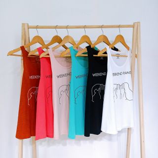 Áo 3 lỗ nữ sát nách không tay cổ tròn dáng xòe ba lỗ form rộng in chữ weenkend đơn giản thun cotton tanktop xách nách không tay mặc nhà balo tập gym mát áo cụt tay thun giấy dáng rộng cá tính dễ thương