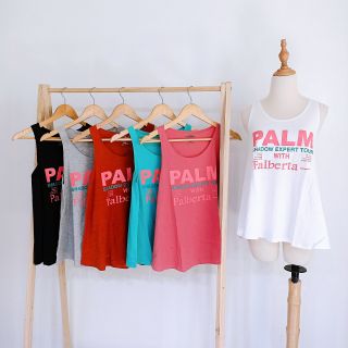 Áo ba lỗ nữ tanktop cổ tròn form rộng dáng xòe in chữ palm đơn giản sát nách thun cotton balo nữ không tay mặc nhà mát 3 lỗ cụt tay dáng rộng giấu bụng xách nách thun giấy mặc tập gym