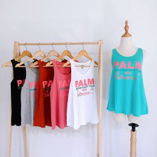 Áo ba lỗ nữ tanktop cổ tròn form rộng dáng xòe in chữ palm đơn giản sát nách thun cotton balo nữ không tay mặc nhà mát 3 lỗ cụt tay dáng rộng giấu bụng xách nách thun giấy mặc tập gym