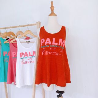 Áo ba lỗ nữ tanktop cổ tròn form rộng dáng xòe in chữ palm đơn giản sát nách thun cotton balo nữ không tay mặc nhà mát 3 lỗ cụt tay dáng rộng giấu bụng xách nách thun giấy mặc tập gym