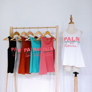 Áo ba lỗ nữ tanktop cổ tròn form rộng dáng xòe in chữ palm đơn giản sát nách thun cotton balo nữ không tay mặc nhà mát 3 lỗ cụt tay dáng rộng giấu bụng xách nách thun giấy mặc tập gym