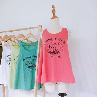 Áo ba lỗ nữ cổ tròn dáng xòe thun cotton in chữ possible đơn giản form rộng sát nách không tay 3 lỗ thun giấy dáng rộng mặc mát tanktop xách nách mặc tập gym cá tính balo mặc nhà cụt tay
